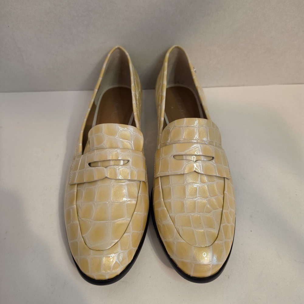 Calvin Klein Women's Croc Embossed Penny Loafers Yellow Cream Slip On Shoes